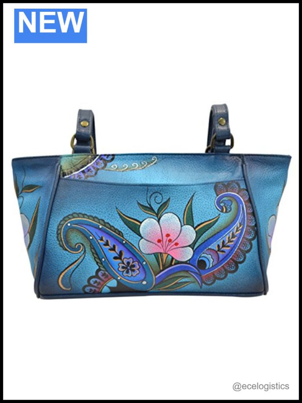 Genuine Leather Hand-Painted Small Tote Handbag with Shoulder Straps